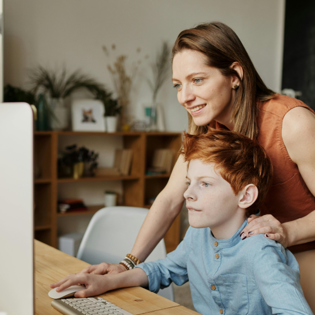 Mom and Son at Computer